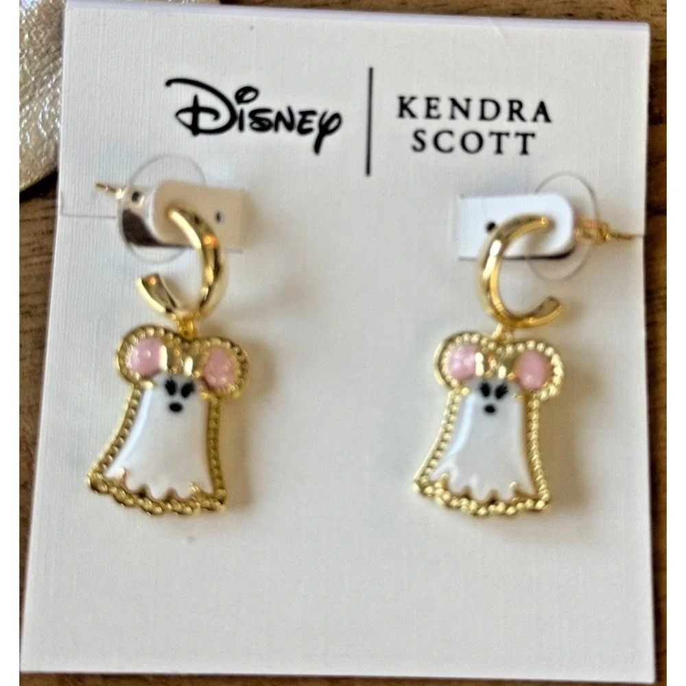 2026 Disney Parks Kendra Scott Minnie Mouse Ghost Dangle Earrings NEW Pouch